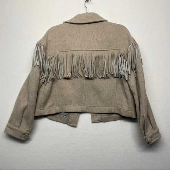 Something Navy Delphine Wool Fringe Jacket Coat S Tan - Picture 9 of 12